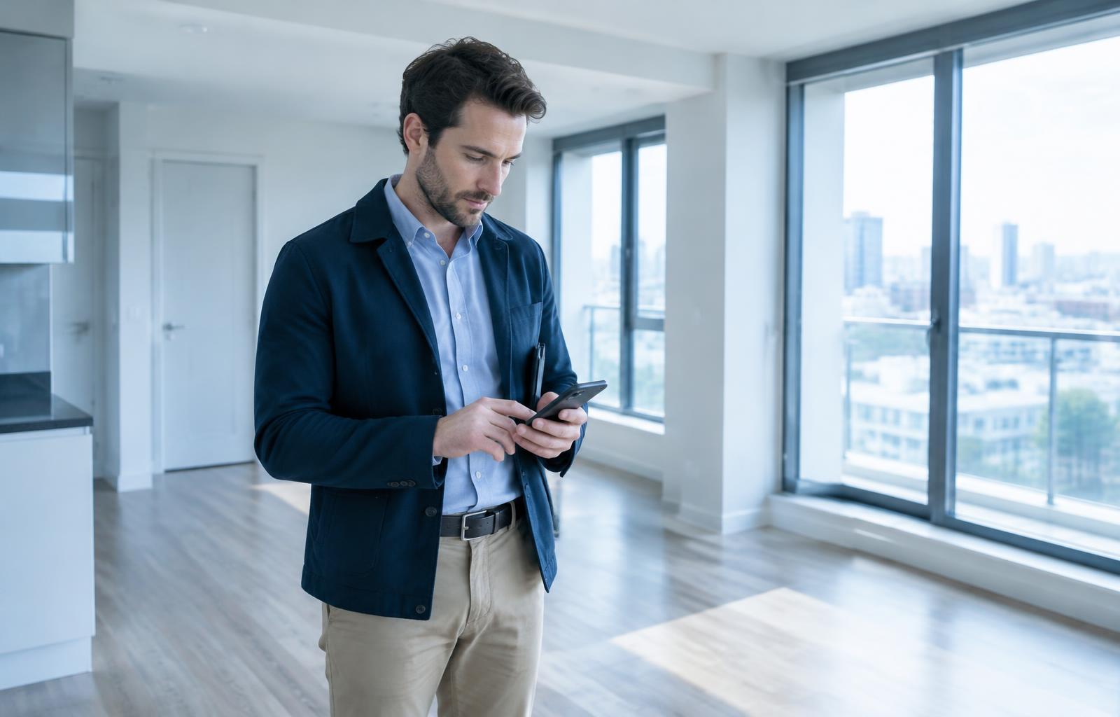 An inspector recording a property on his phone